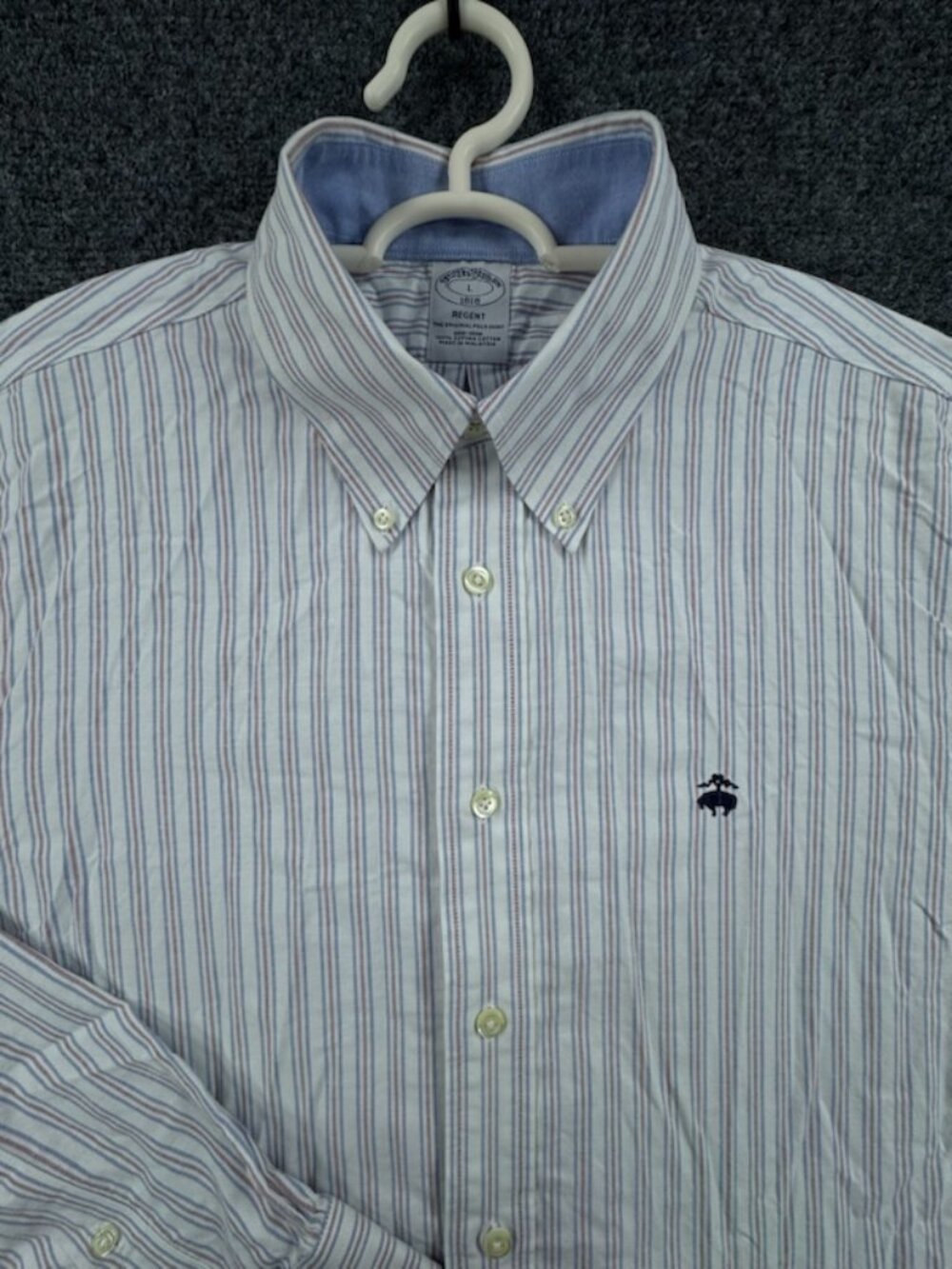 Brooks Brothers Oxford Blue Red Regent Non-Iron Large Striped All Cotton Shirt